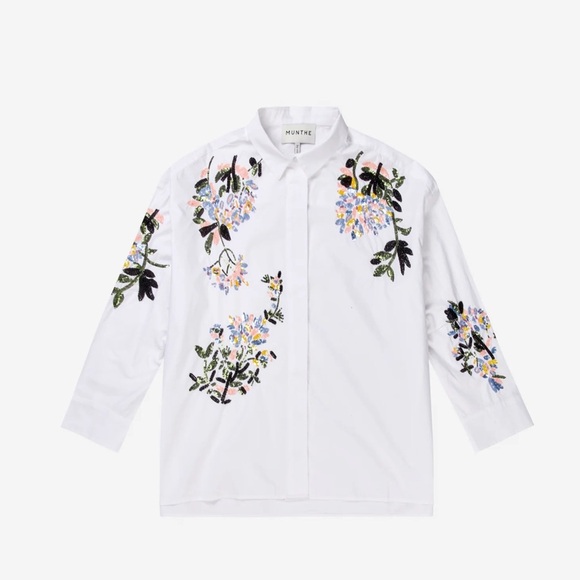 Munthe / singus white oversized button down sequin embellished floral 36 S - Picture 4 of 12